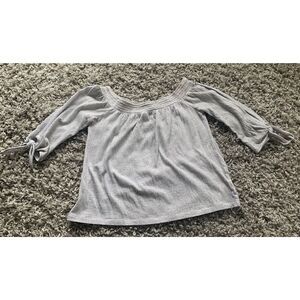 Lucky Brand Blue White Striped SMOCKED OFF SHOULDER Boho SHIRT TOP sz XS